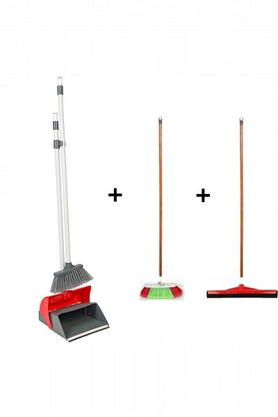 MCK Plus 3-Piece Cleaning Set - Wooden, Handled Brush and Cekcek Lux Foldable Faras
