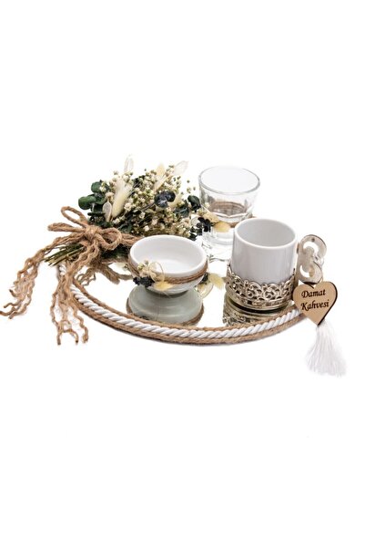 Lora Wedding Doğal Kurutulmuş Damat Kahvesi Tepsisi Takımı