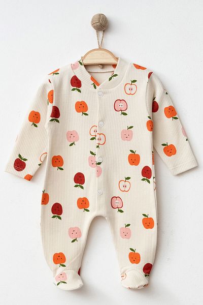 Beniizle Apple Patterned - Ribbed Booties Snap Jumpsuit