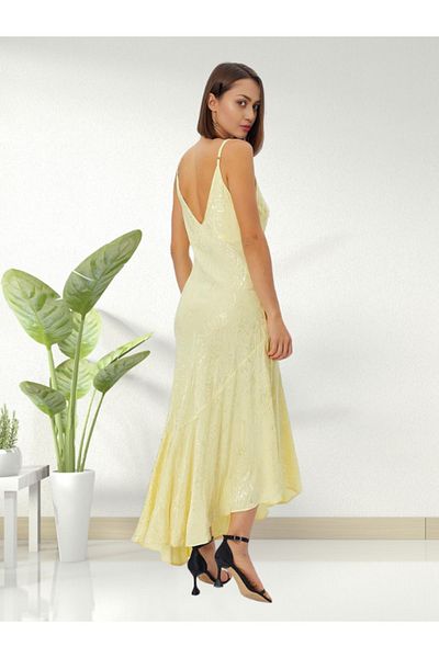 WOMAN VISION Rochie de seară elegantă, galbenă, cu decolteu în V, cu bretele în spate - 001