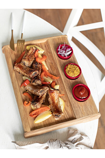 Esci Design Ahşap Kesme Tahtası - Premium Steak Sunum - Ahşap Soslu Sunum Tab...