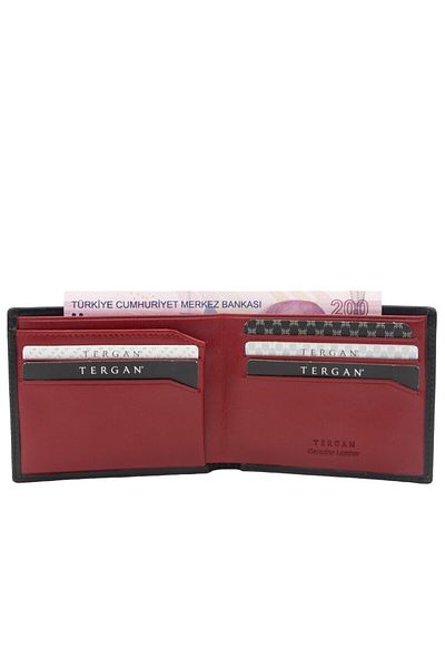 Tergan Men's Leather Wallet 1654U3U - Black/Red