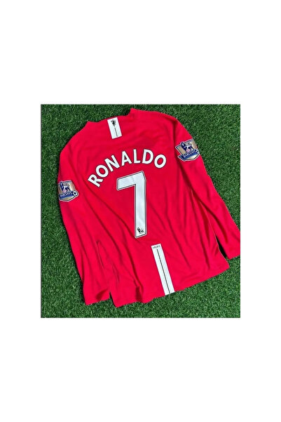 Bytrendyman Ronaldo 2008 Moscov Finali Kırmızı Retro Uzun Kollu Yetişkin Futbol Forması