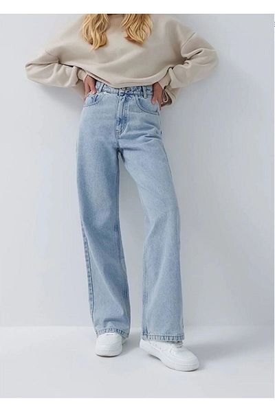 LAMİRAMOOD Ψηλόμεσο Karyıkama Palazzo Jeans - Blue Turtle