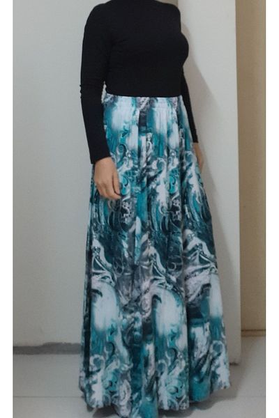 Mertcan Butik Blue patterned 6-piece combed cotton Viscose Skirt