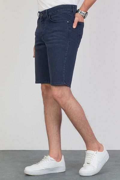 HLT JEANS Ανδρικό τζιν σορτς Navy Blue Lycra - Χαλαρή εφαρμογή, τριμμένο Hlthe001957
