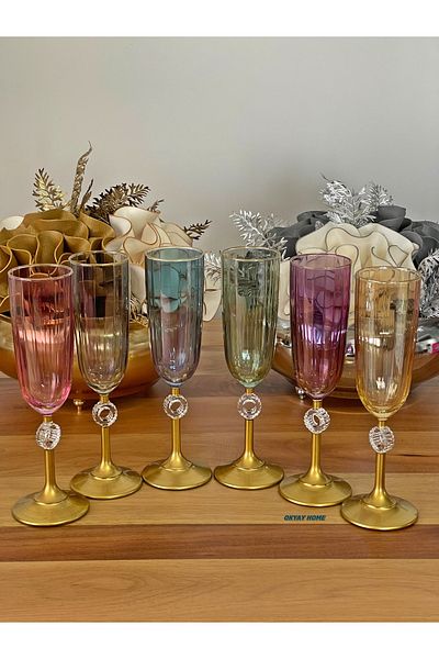 Paşabahçe PASHABAHÇE Luxury Dowry Water Cup for 6 People - 6 Colors Brown