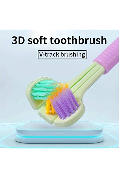 GlassySKY Pink 3-Sided Soft Toothbrush for Ages Above 4 - Gentle Cleaning