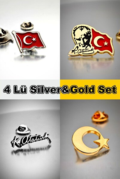 YÖRÜK TASARIM 4 Lü Yaka Rozeti Silver&Gold Set
