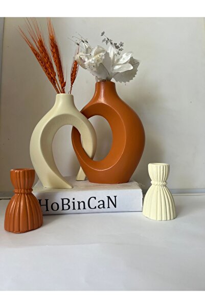 BLANJ Kiremit sarmaşık sevgili vazo şamdan mumluk seti