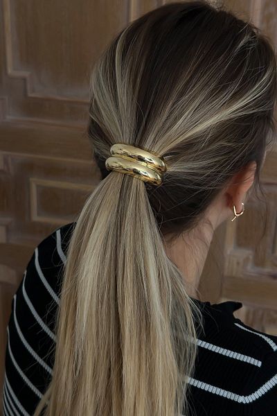 Rachel Gold Curved Metal Plate Elastic Ponytail Buckle-Vintage Buckle