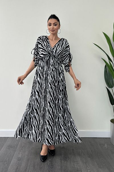 giyimmasalı Elastic Waist Viscose Midi Dress - BLACK