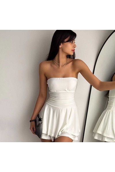 OlaLady Στράπλες Sandy Fabric - Princess Mini Flared φόρεμα με σορτς