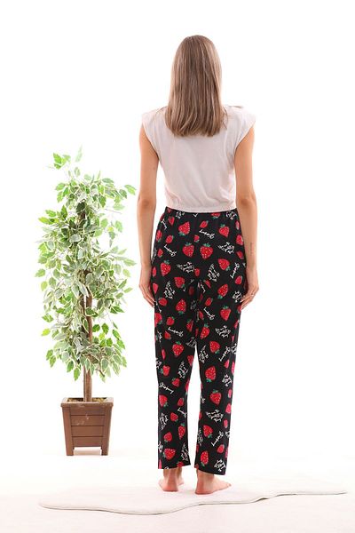 Arvin Pijama Pantaloni de pijama de vară cu imprimeu cu căpșuni de culoare neagră pentru femei