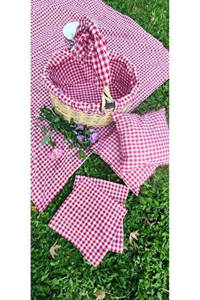 ötay Hasır Oval Piknik Sepeti Seti 2 Adet Minder 2 Adet Peçetelik Sofra Bezi ...