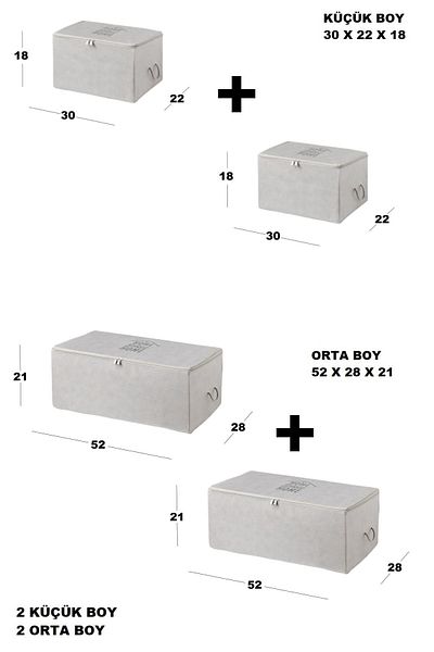 renklibebek 4-Piece Gray Colored Base Bottom Dowry Organizer - Medium and Small Sweater Bag
