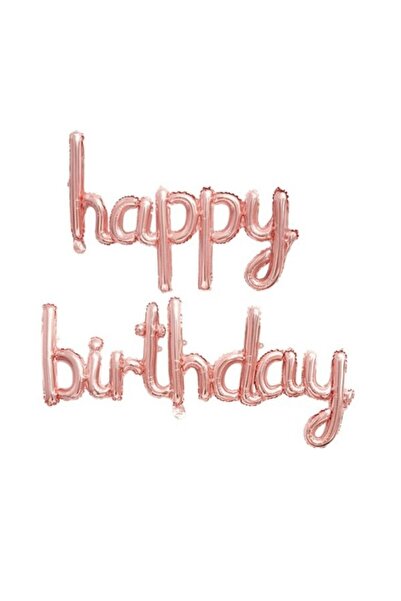 parti sürprizi Rose Gold Happy Birthday El Yazı Folyo Balon