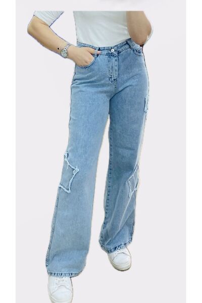 LAMİRAMOOD Yıldızlı KADIN YENİ SEZON ÖZEL TARASIM YILDIZLI PAÇA JEAN