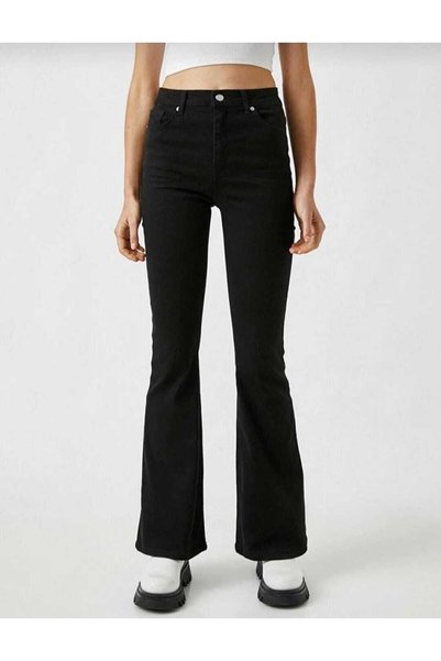 Gönen Passage Siyah Ispanyol Paça Kot Pantolon Yüksel Bel Flare Jeans Toparlayıcı (LİKRALI)