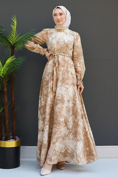 GİZ AGİYİM Φόρεμα με μαρμάρινο σχέδιο σε χρώμα βιζόν