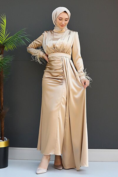 GİZ AGİYİM Χρυσό Φόρεμα Hijab - Γούνινο Σατέν