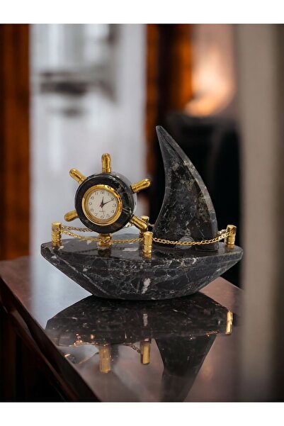 Urestone Masaüstü Saat- Mermer Gemi Saat (DEFOLU ÜRÜNDÜR-SAAT KISMINDAKİ GOLD...