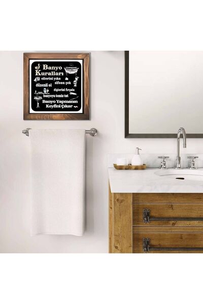 enmalife Banyo Kuralları Duvar Dekorasyonu Ahşap Çerçeve Dekoratif Banyo Duva...