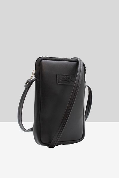 NOTHING Women's Black Leather Mini Phone Holder Cross Shoulder Bag