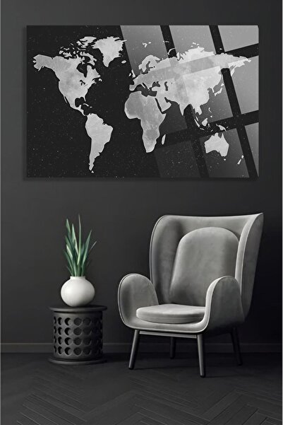 TAULART Modern World Map Map for Office, Home 4mm Unbreakable Tempered High Definition Glass Table