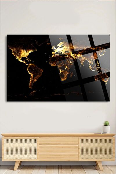 TAULART Luminous World Map Map for Office, Home 4mm Unbreakable Tempered High Definition Glass Table