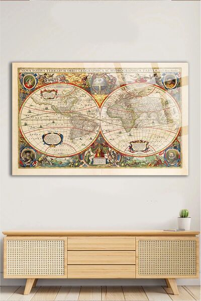 TAULART Old World Map Map for Office, Home 4mm Unbreakable Tempered High Definition Glass Table
