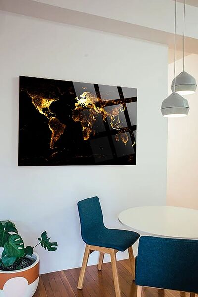 TAULART Luminous World Map Map for Office, Home 4mm Unbreakable Tempered High Definition Glass Table