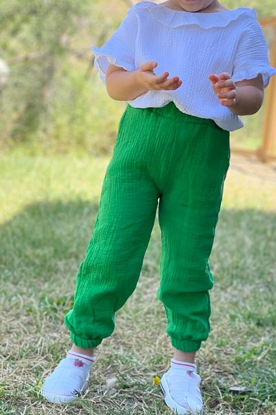 meqlife Green Unisex Children's Muslin Fabric - Pocketed and Latched Trousers