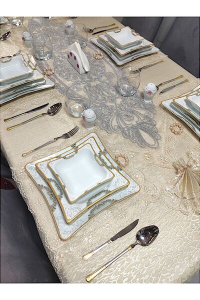 Pars 6 Kişilik Gold gümüş Yemek Takımı 24 Parça Yemek Tabağı, çorba Kasesi, s...