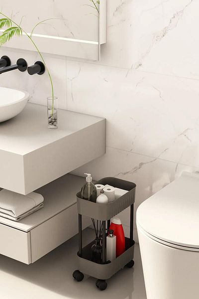 İLİVA 2-Tier Multi-Purpose Bathroom Cabinet - Under-Sink and Under-Counter Organizer with Wheels