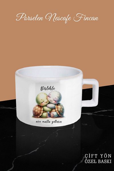 Bytwo White Mug - Reversible Coffee Cup, Cute Turtle Design - Happy New Year *btk139