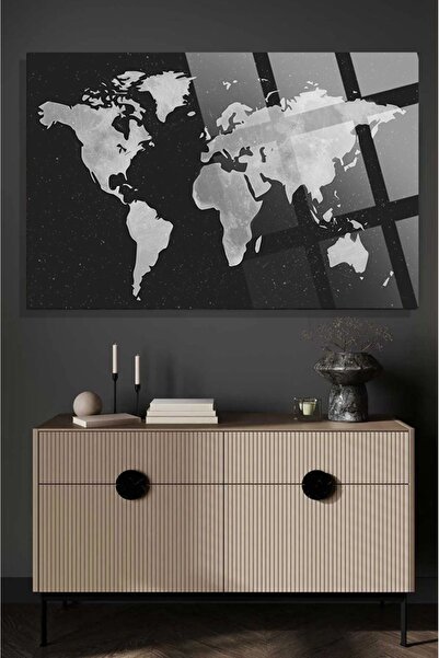 TAULART Modern World Map Map for Office, Home 4mm Unbreakable Tempered High Definition Glass Table