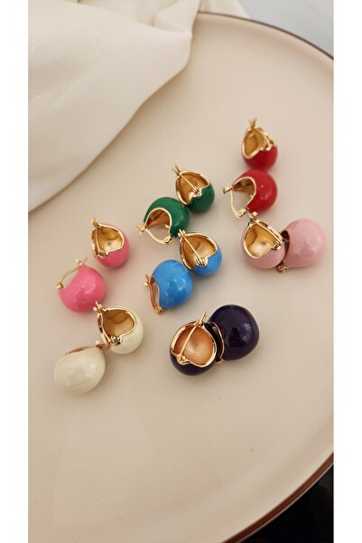 Momos Salyangoz Şeklinde Renkli Mineli Şık Çelik Küpe