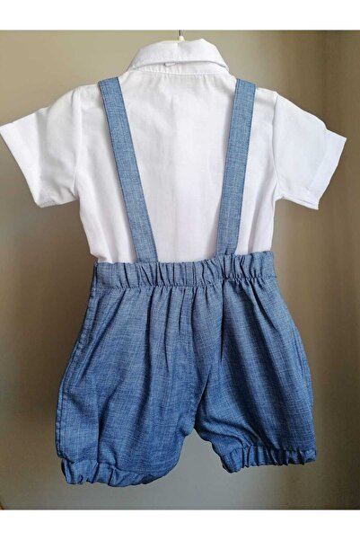 bebeksen Blue Classic Baby Boy Salopet Suit with Bow Tie and 3-Piece Shorts Special Day Outfit Wedding Baby Gift
