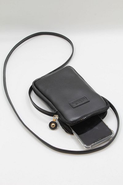 NOTHING Women's Black Leather Mini Phone Holder Cross Shoulder Bag