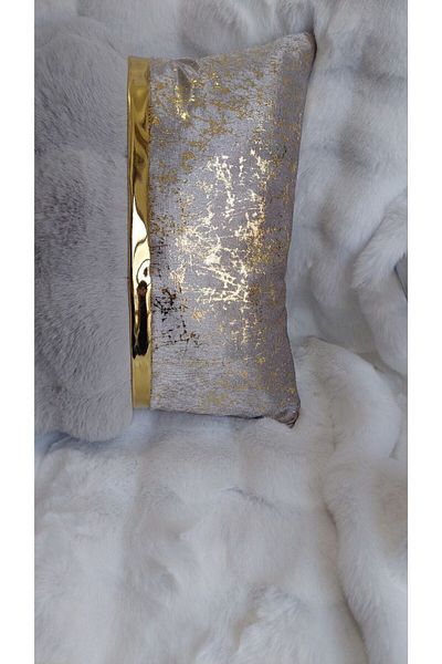 BALADI HOME Fetă de pernă din pluș și țesătură de catifea Față de pernă pătrată cu aspect de catifea cu accesorii din piele aurie