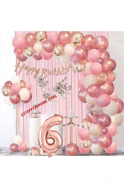 DÜVENCİ TİCARET Set de lanțuri de baloane Dusty Rose pentru ziua de naștere