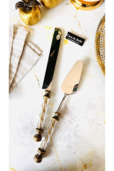 CASA DE BELLA Gold Antique 2 Piece Crystal Spatula Knife Serving Set