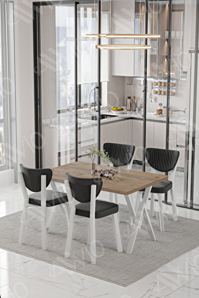 AVVİO Beyaz Elma Sandalye 80x120 Yemek Masası Mutfak Masası 4 Kişilik Masa Sa...