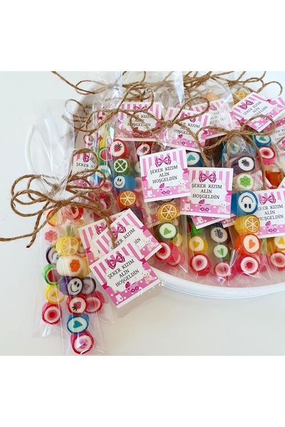 ŞEKERCİYAŞAR Pembe Kız Bebek Desenli Düğün, Babyshower, Doğum Günü, Mevlit, Nişan Şekeri 10 Adet