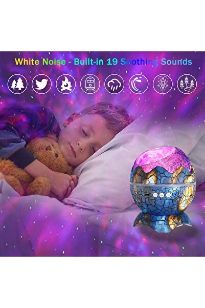 Canderel Dinazor Yumurtası Projektör Gece Masa Lambası Galaxy Gökyüzü Kumandalı Aydınlatma Bluetooth Speaker