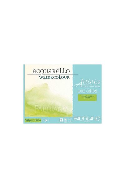 Fabriano Artistico Traditional - 300 gr.18x26 cm.20 yp.White Watercolor Block.Rough with Rough Green