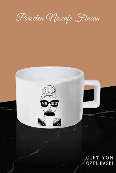 bymat طقم فناجين قهوة وكؤوس بيضاء قابلة للعكس بتصميم Big Boss للنساء *byk381