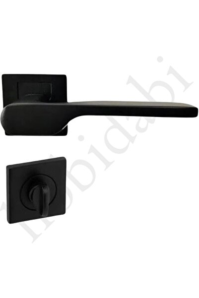 HOBİDABİ Black Zenit Design Door Handle Set - Eda Square Rosette Series - WC Door Handle