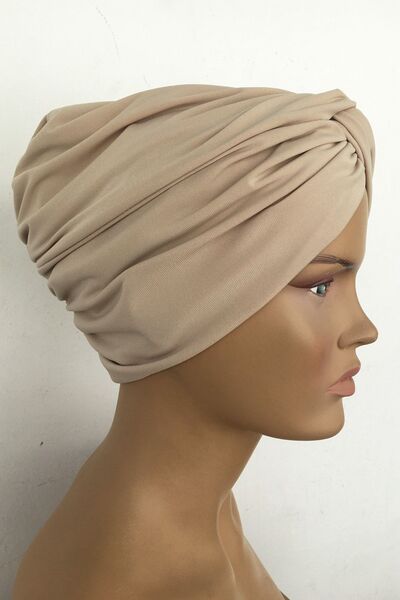 Vera Καπάκι κολύμβησης έτοιμο τουρμπάνι με έναν κόμπο Γυναικείο καπάκι Hijab Μπεζ Εξωτερικό καπάκι Hijab Interlocking καπάκι